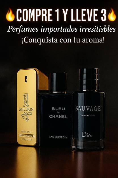 🔥 COMPRE 1 Y LLÉVESE 3 PERFUMES IMPORTADOS 🔥 Sauvage + Bleu de Chanel + One Million (100ml)